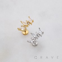 MARQUISE CZ FAN CROWN THREADLESS (PUSH IN) 316L SURGICAL STEEL LABRET SET